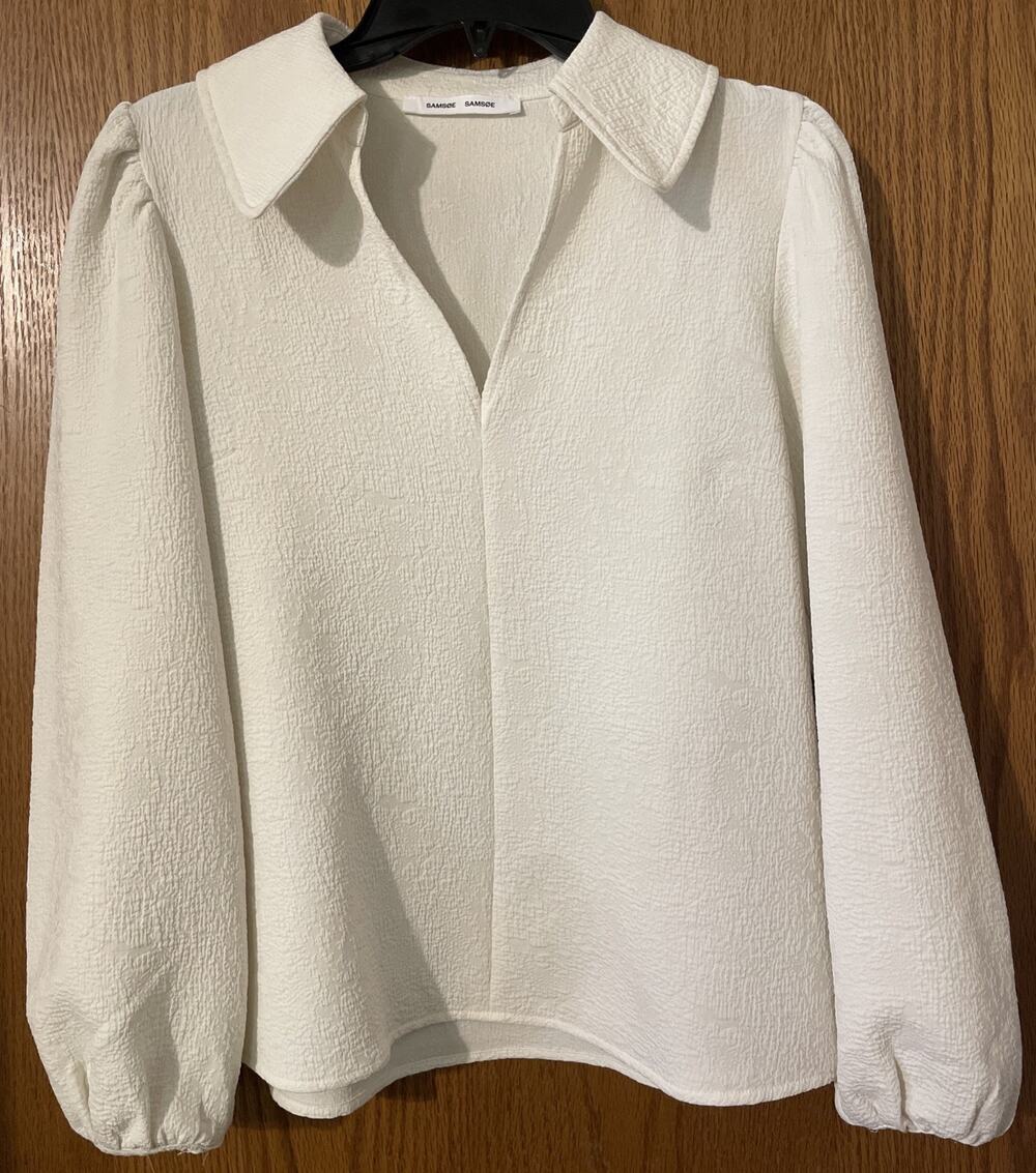 Samsoe Samsoe Womens XS Beige Margot Long-Sleeve V-Neck Designer Workwear Blouse